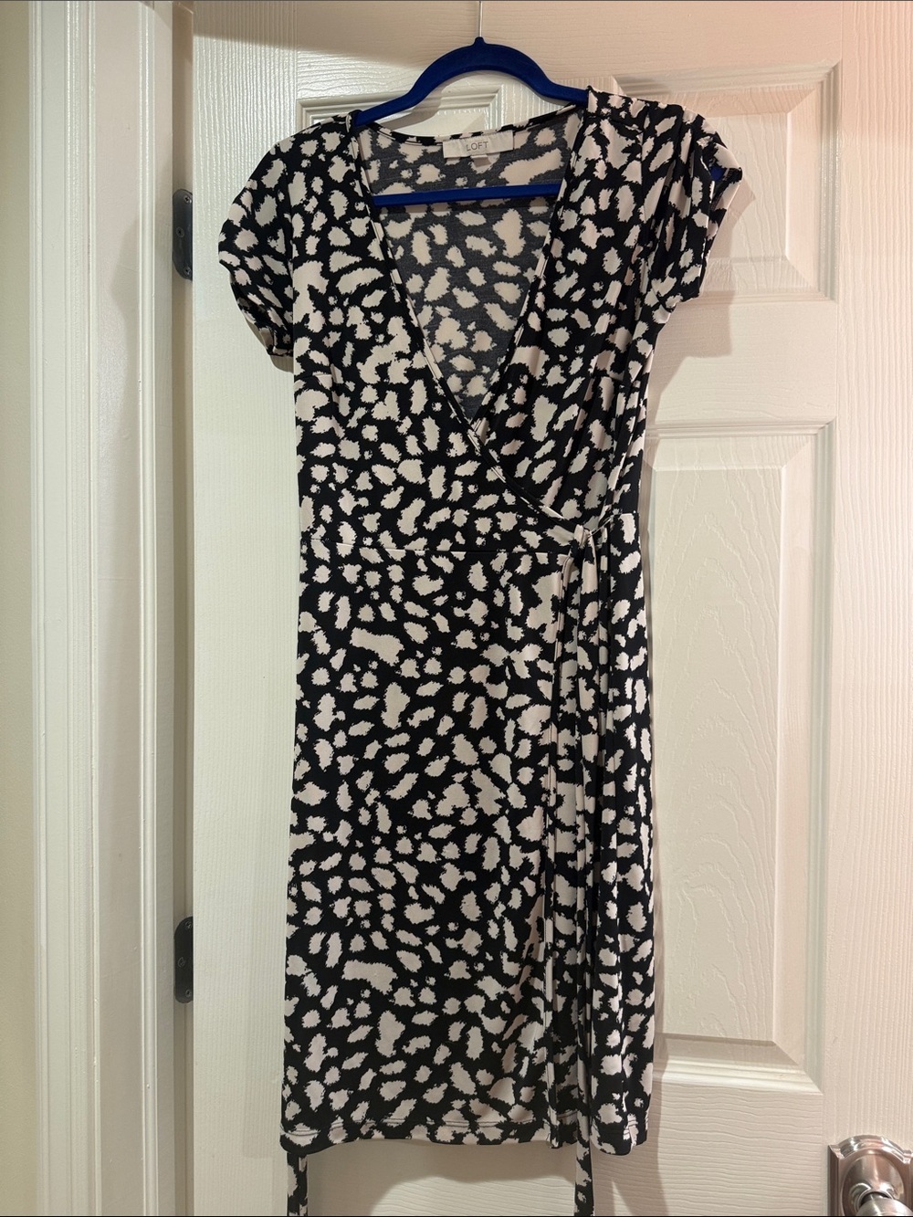 LOFT Black and White Printed Wrap Dress